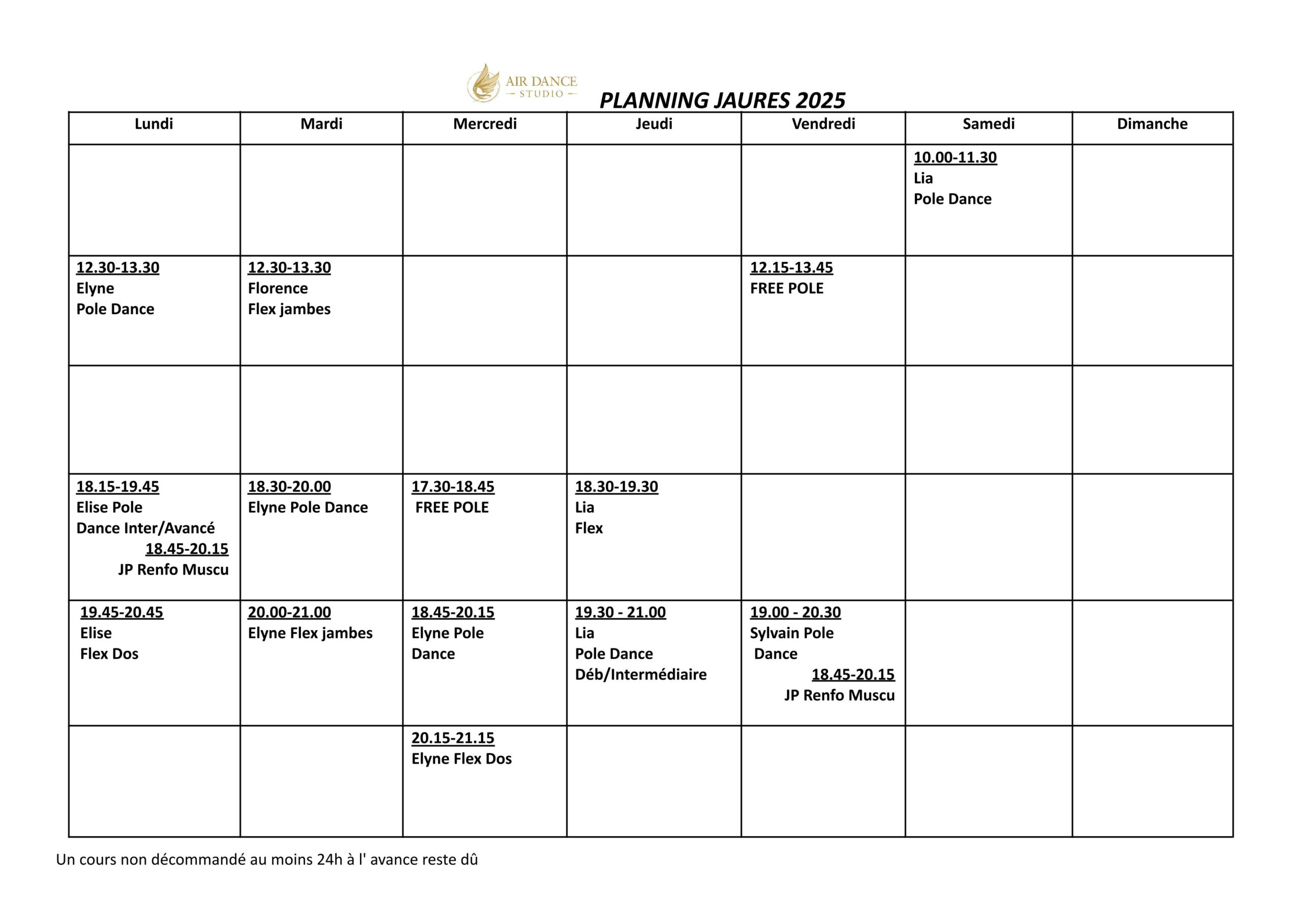Planning des cours du club de pole dance Air Dance Studio à Jaures (Lille) : Découvrez les horaires et les séances de pole dance offertes par ce studio de pole danse 